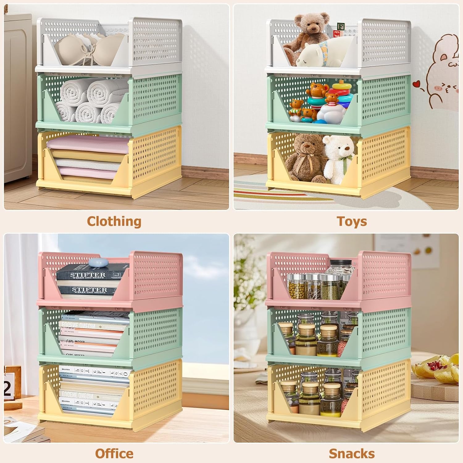 4 Set Faltbaren Kleiderschrank Organizer, Schubladenbox Stapelbaren Aufbewahrungsboxen Plastik Organizer Regal Schrank, Stapelschubladen Für Kleidung Schlafzimmer Küche Badezimmer-Bunt