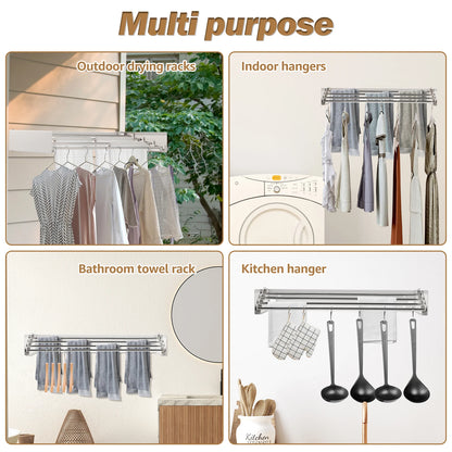 Folding Clothes Drying Rack Wall-Mounted Stainless Steel Laundry Hanger Space Saving for Indoor Balcony Drying Clothe Towel Rack