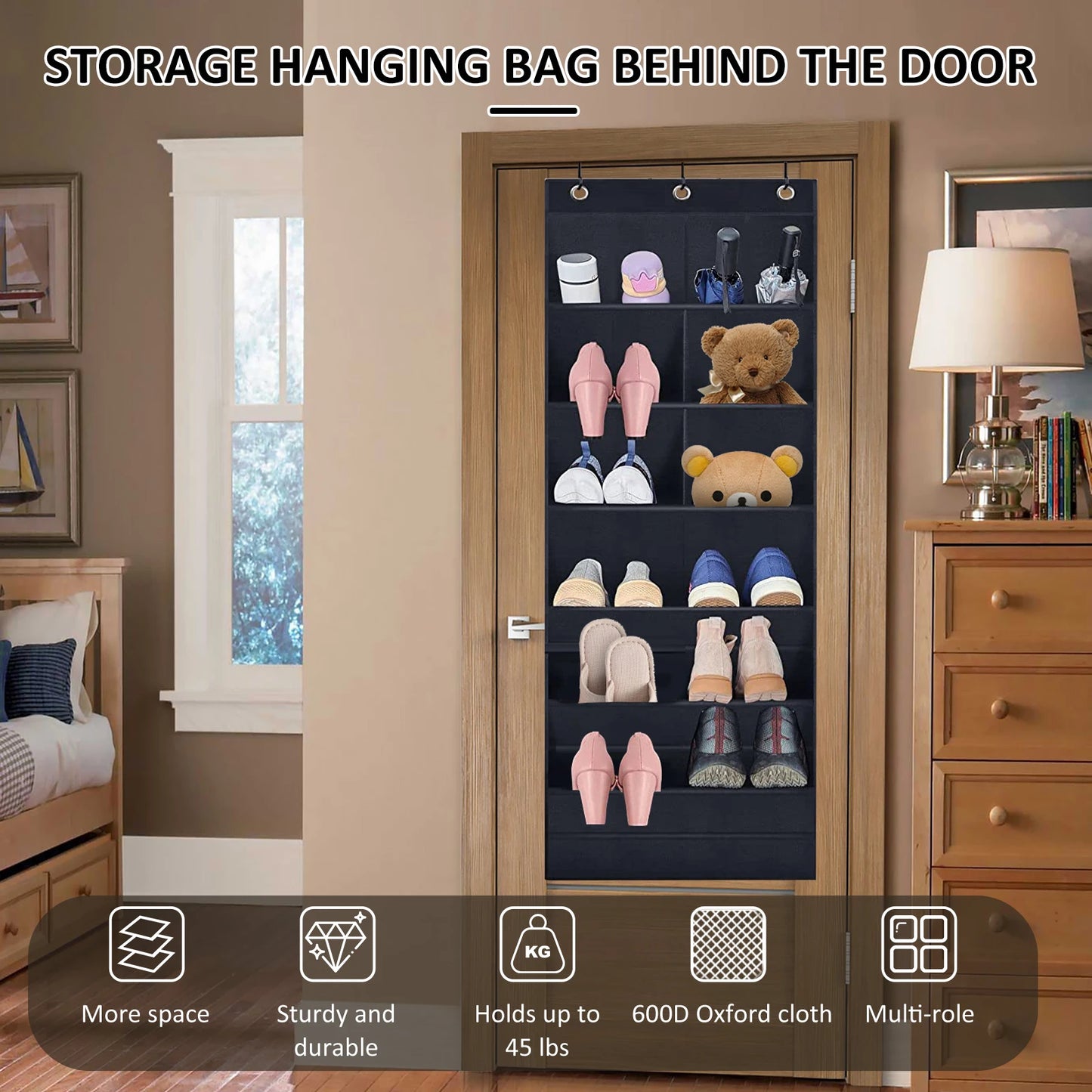 Hanging Shoe Organizer with 9 Pocket Hooks Wear Resistant the Door Shoe Hanger Door Hanging Storage Space Organizer Rack Closet