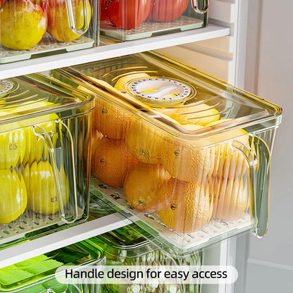 Stackable Refrigerator Storage Box with Lid & Handle - PET Food Container Organizer for Bread Vegetables Fruits Kitchen Home Use