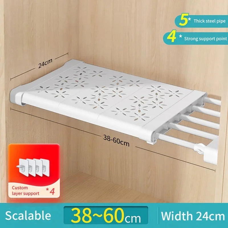 NEW Adjustable Closet Organizer Kitchen Storage Shelves Space Saving Wardrobe Wall Mounted Rack Home Appliance Cabinet Holder1Pc
