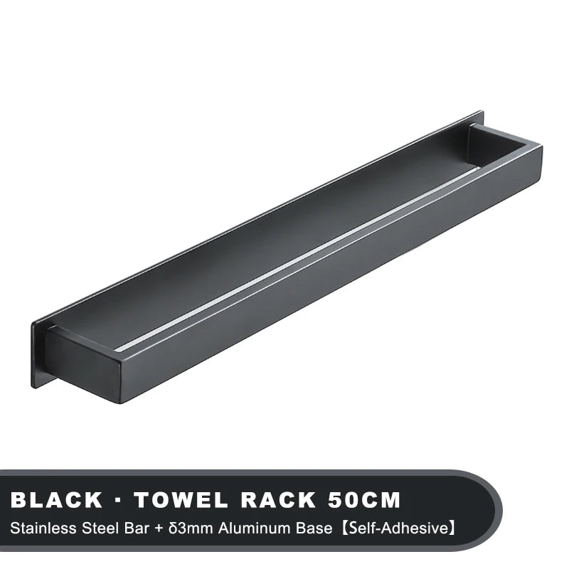 Strong Adhesive Bathroom Towel Rack Stainless Steel Bath Towel Hanger Wall Mounted Kitchen Hand Towel Holder No Drill
