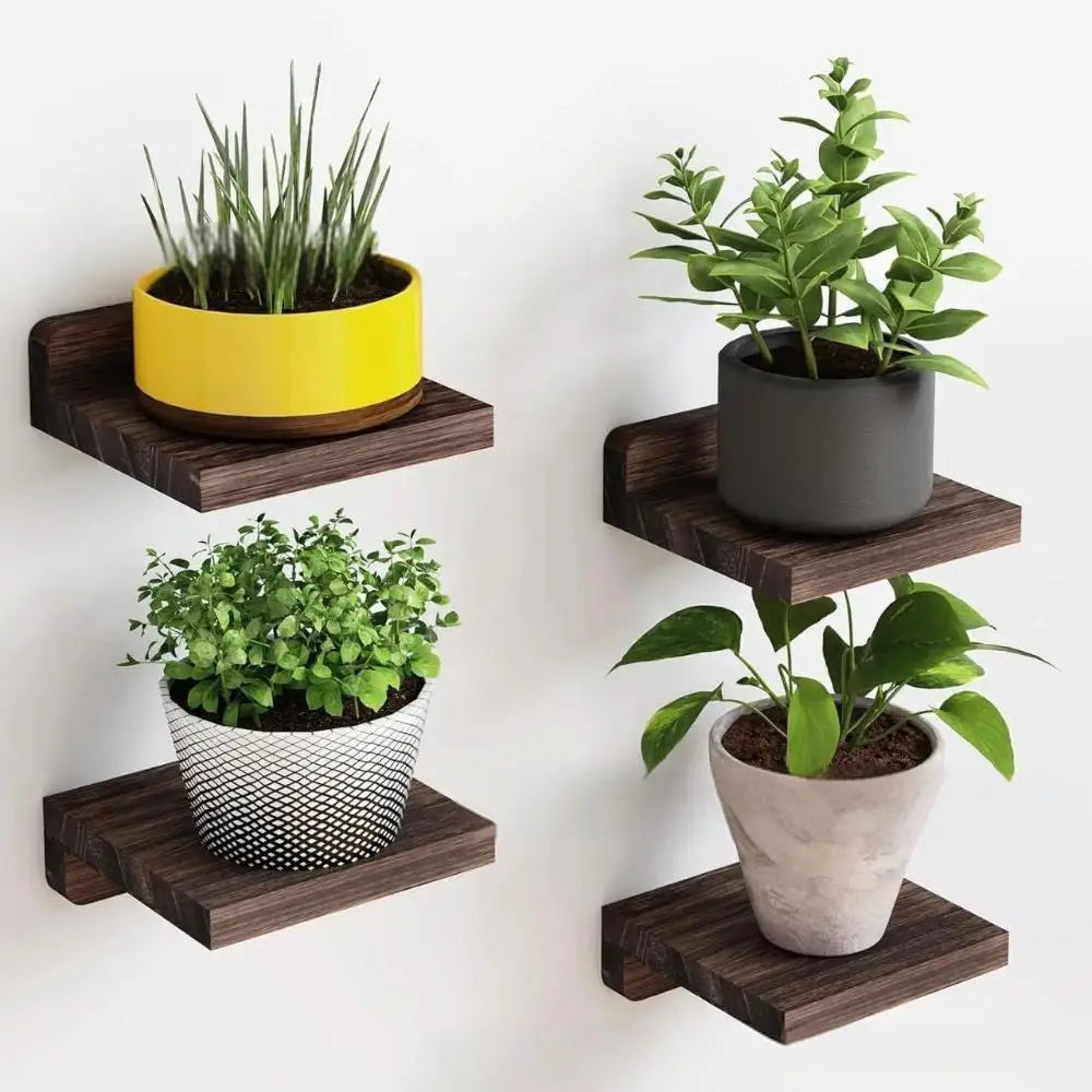 4/2 Pcs White Floating Shelves for Wall Rustic Wood Small Wall Mounted Shelves for Bedroom, Living Room, Kitchen, Bathroom Decor