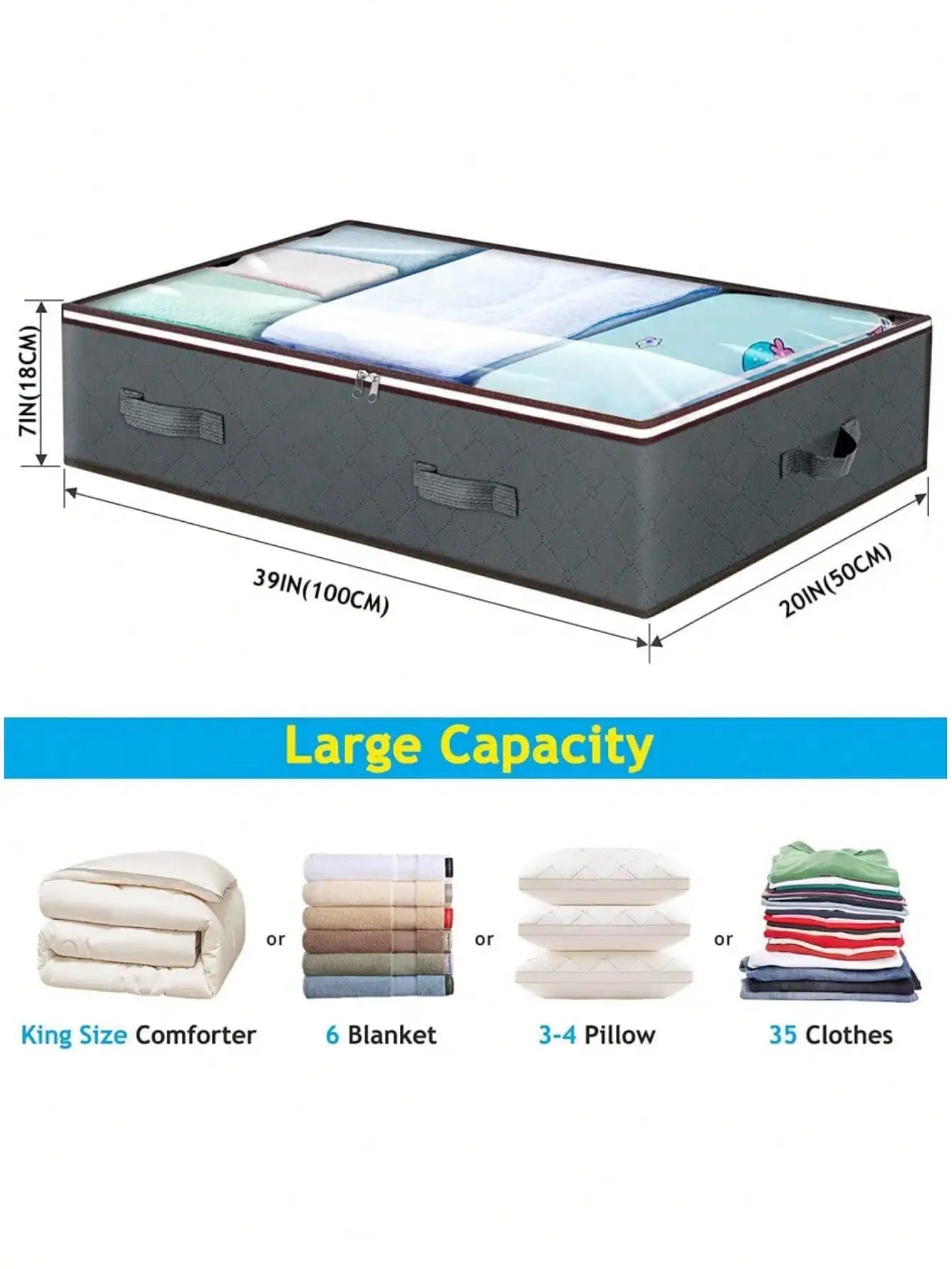 Under Bed Storage Container Organizer Large Capacity under Bed Clothes Storage Box Foldable Storage Bag with Clear Window