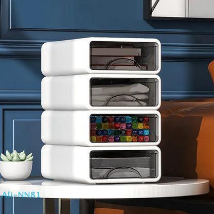 【N】Plastic Box Desktop Organizer Drawer Makeup Storage Box Stackable Jewelry Container Office Finishing Organizer Box