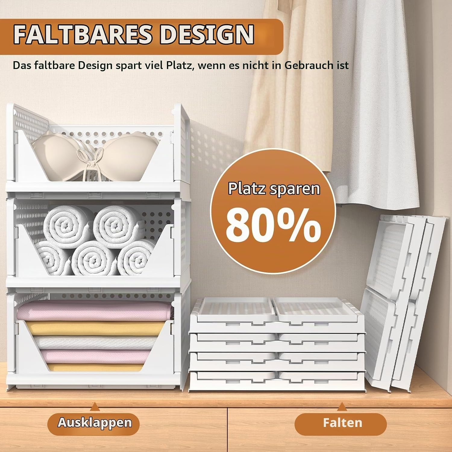 4 Set Faltbaren Kleiderschrank Organizer, Schrank Organizer- Weiß