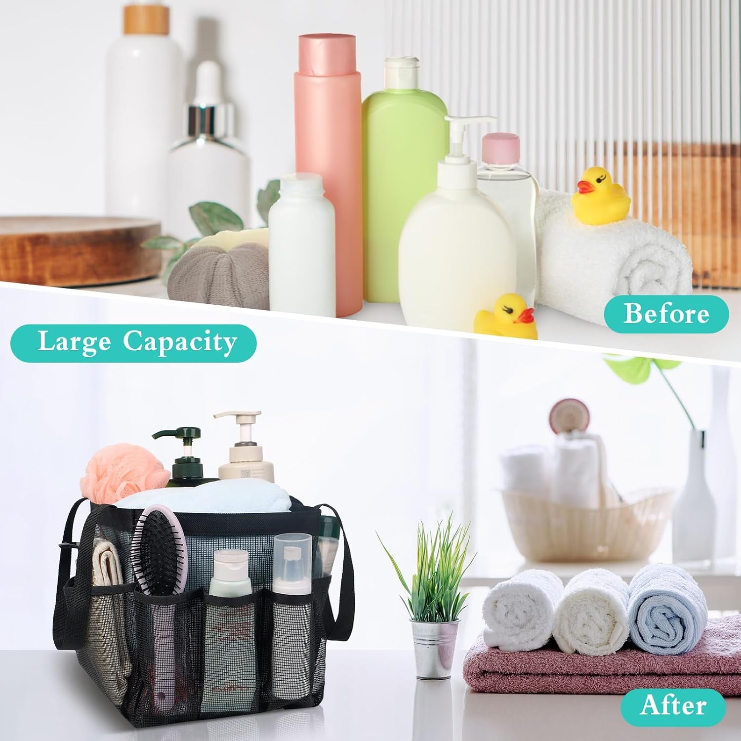 Portable Mesh Shower Caddy with 9 Pockets - Ideal for Dorm Rooms and Camping