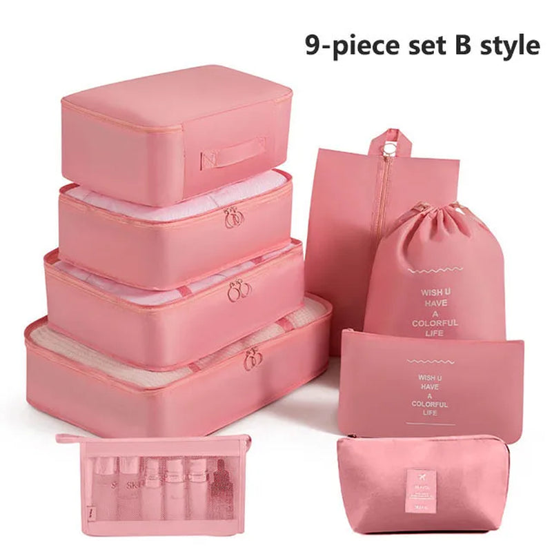 7-8-9-Piece Set Travel Bag Organizer Clothes Luggage Travel Organizer Blanket Shoes Organizers Bag Suitcase Pouch Packing Cubes