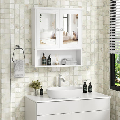 Bathroom Medicine Cabinet with Mirror, Wall Mounted, White