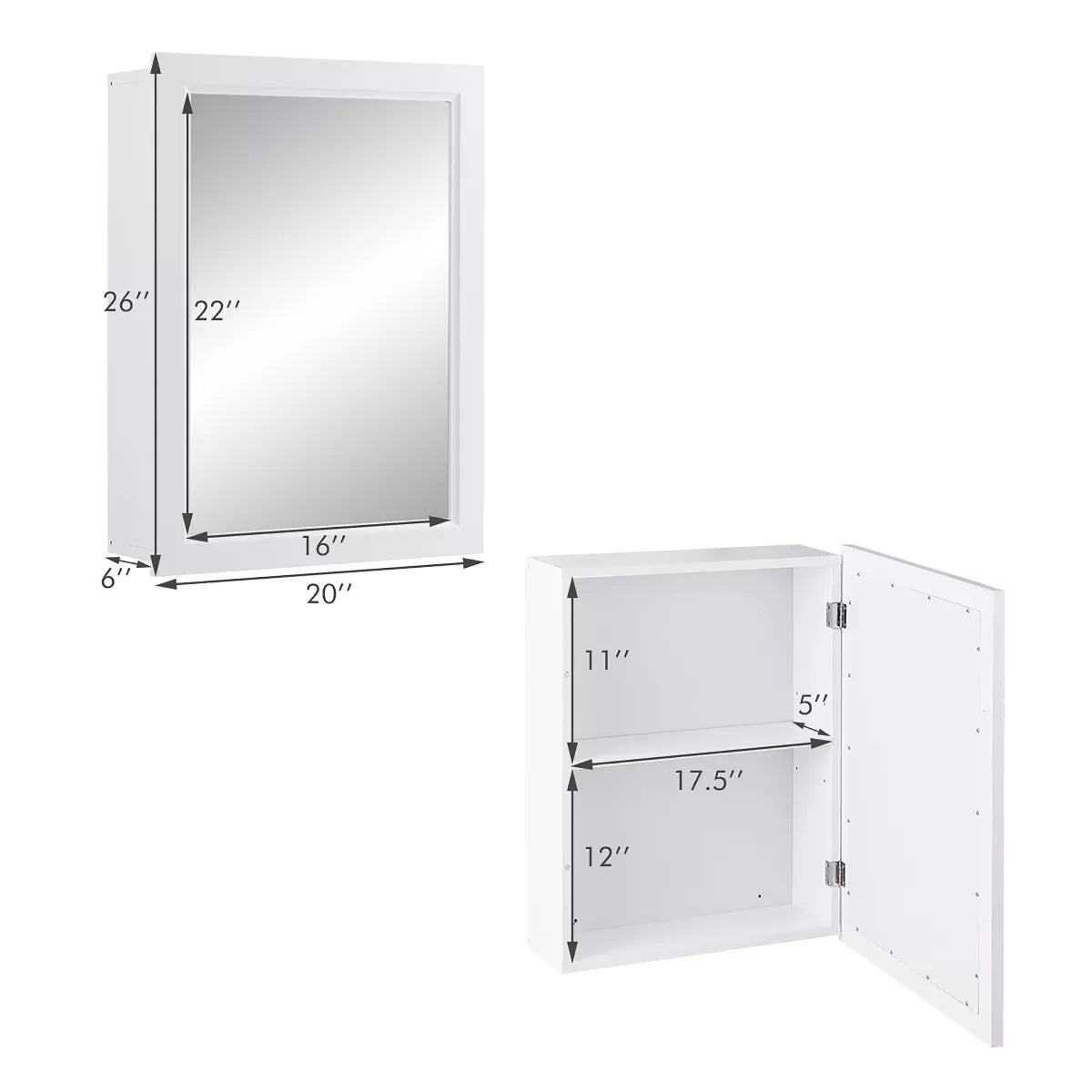 Costway room Mirror Cabinet Wall Mounted Kitchen Medicine Storage Adjustable Shelf