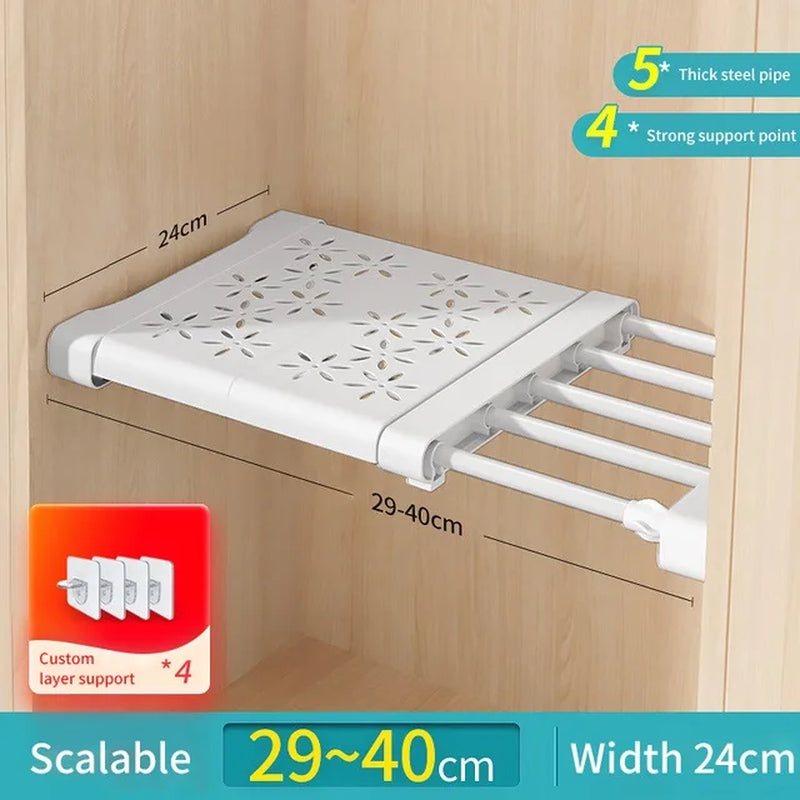 NEW Adjustable Closet Organizer Kitchen Storage Shelves Space Saving Wardrobe Wall Mounted Rack Home Appliance Cabinet Holder1Pc