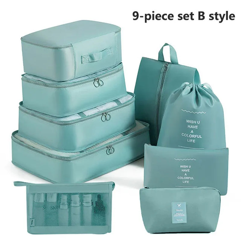 7-8-9-Piece Set Travel Bag Organizer Clothes Luggage Travel Organizer Blanket Shoes Organizers Bag Suitcase Pouch Packing Cubes