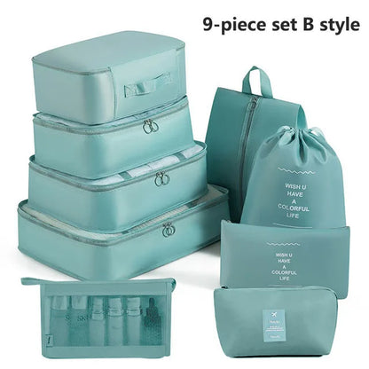 7-8-9-Piece Set Travel Bag Organizer Clothes Luggage Travel Organizer Blanket Shoes Organizers Bag Suitcase Pouch Packing Cubes