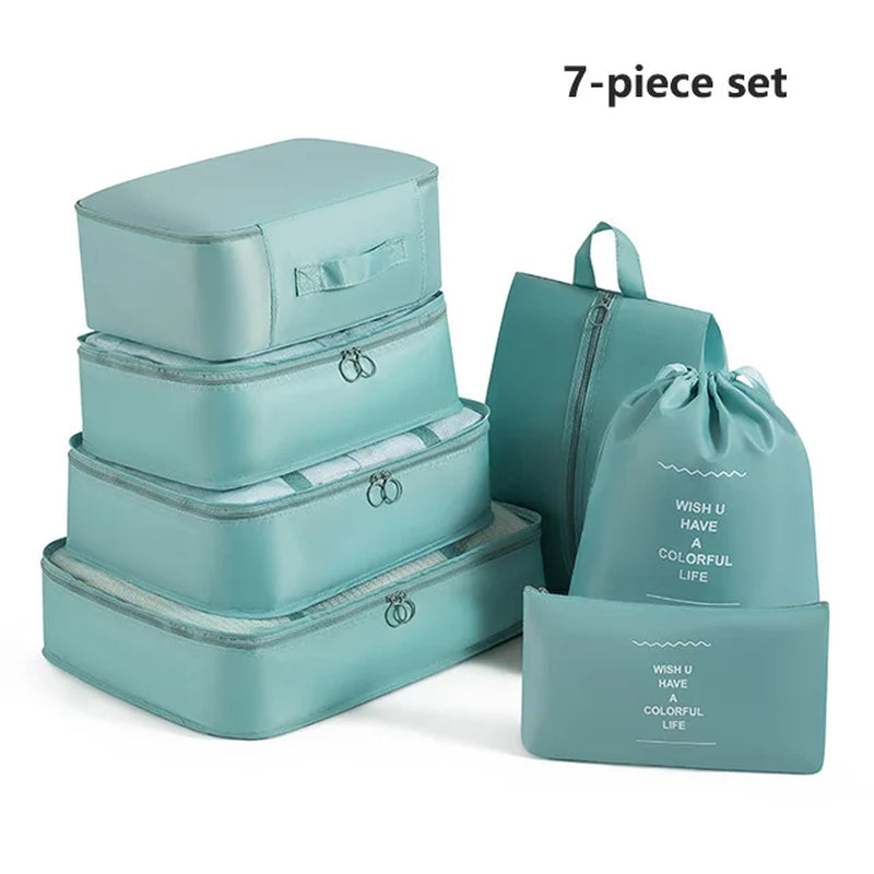 7-8-9-Piece Set Travel Bag Organizer Clothes Luggage Travel Organizer Blanket Shoes Organizers Bag Suitcase Pouch Packing Cubes