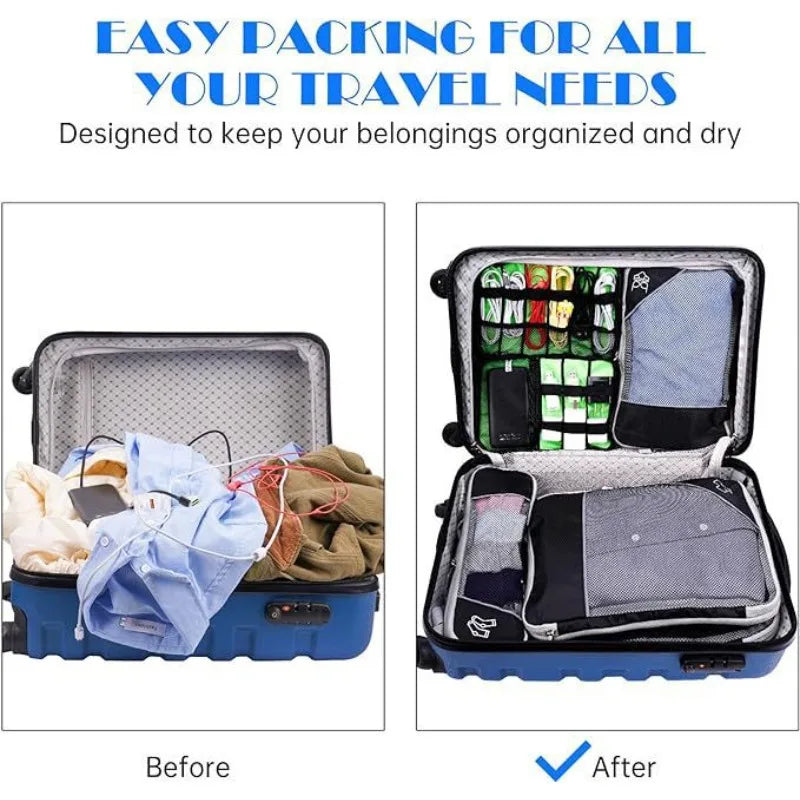 5PCS Travel Compressed Packing Cubes Storage Organizer Set with Shoe Bag Mesh Visual Luggage Portable Lightweight Suitcase Bag