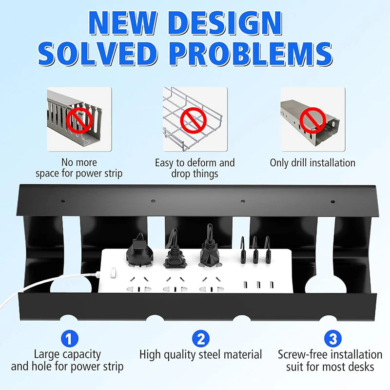 Under Desk Cable Management Tray No Drill Steel Desk Cable Management Tray with Wire Organizer and Desk Cord Organizer