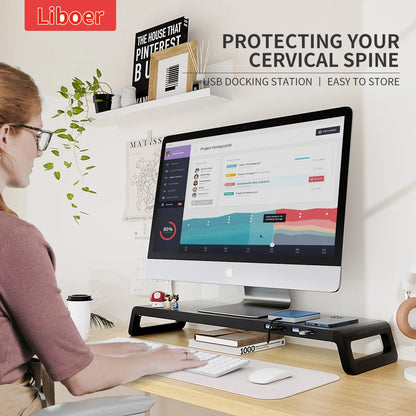 Monitor Stand Desk Monitor Stand Riser with USB 3.0 Hub Lightweight Sturdy Aluminium ABS Material Monitor Desk Shelf