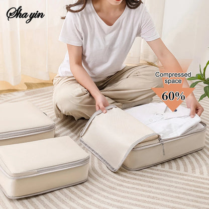 Set/6 Pcs Compressible Packing Travel Storage Bag Cubes Waterproof Suitcase Nylon Portable with Handbag Luggage Organizer
