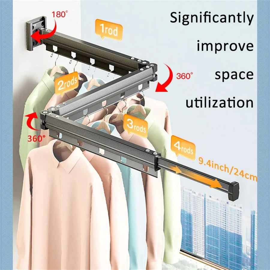 Aluminum Alloy Folding Drying Rack Space Saver Clothes Dryer Wall-Mounted Collapsible Drying Rack No Balcony Clothes Hanger