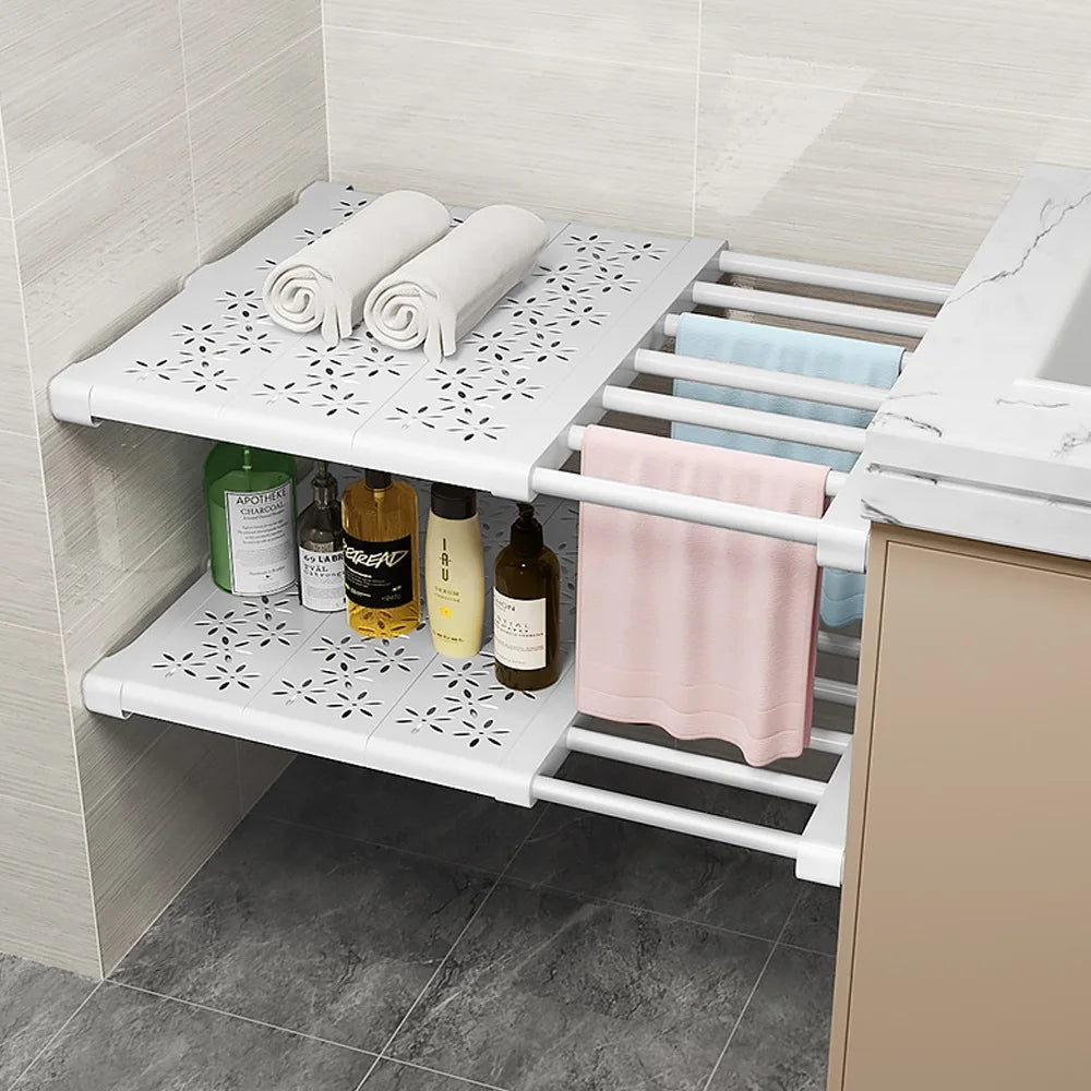 NEW Adjustable Closet Organizer Kitchen Storage Shelves Space Saving Wardrobe Wall Mounted Rack Home Appliance Cabinet Holder1Pc