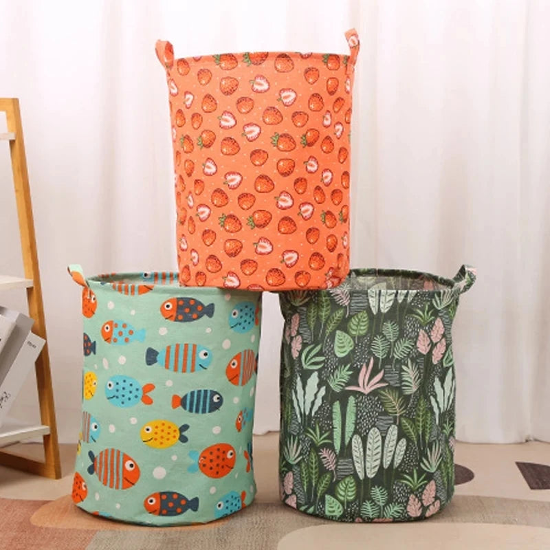 Cotton Linen Print Laundry Basket Portable Foldable Home Laundry Storage Bag Large Hamper for Kids Toys Dirty Clothes Basket