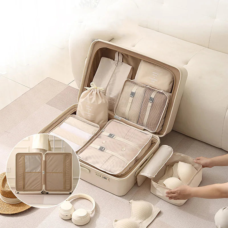7-8-9-Piece Set Travel Bag Organizer Clothes Luggage Travel Organizer Blanket Shoes Organizers Bag Suitcase Pouch Packing Cubes
