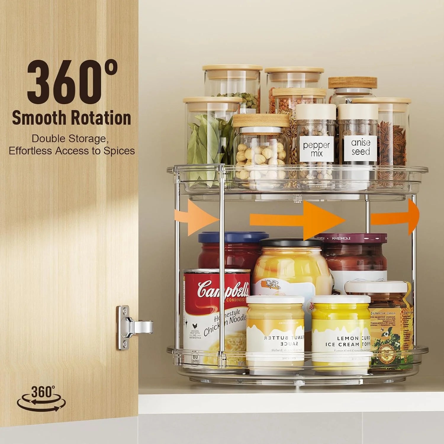 2-Tier Rotating Lazy Susan Turntable Organizer, 9.25'' - Stackable Plastic Storage Solution for Cabinets, Pantries, and Bathrooms