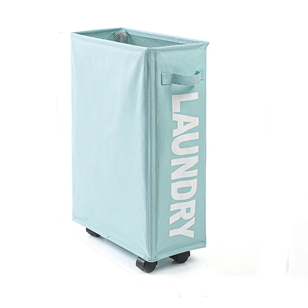 22" Rolling Slim Laundry Basket on Wheels, Foldable Laundry Hamper with Handle, Collapsible Laundry Sorter and Organizer