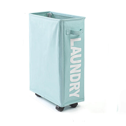 22" Rolling Slim Laundry Basket on Wheels, Foldable Laundry Hamper with Handle, Collapsible Laundry Sorter and Organizer