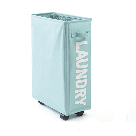22" Rolling Slim Laundry Basket on Wheels, Foldable Laundry Hamper with Handle, Collapsible Laundry Sorter and Organizer