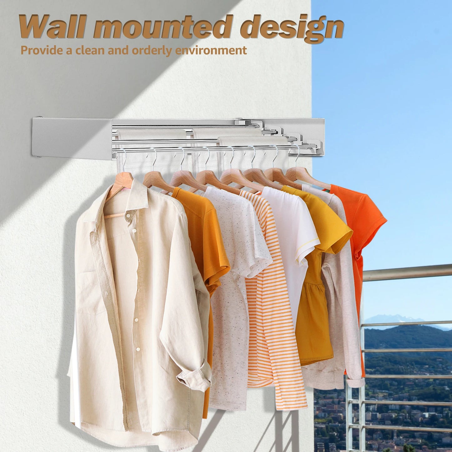 Folding Clothes Drying Rack Wall-Mounted Stainless Steel Laundry Hanger Space Saving for Indoor Balcony Drying Clothe Towel Rack