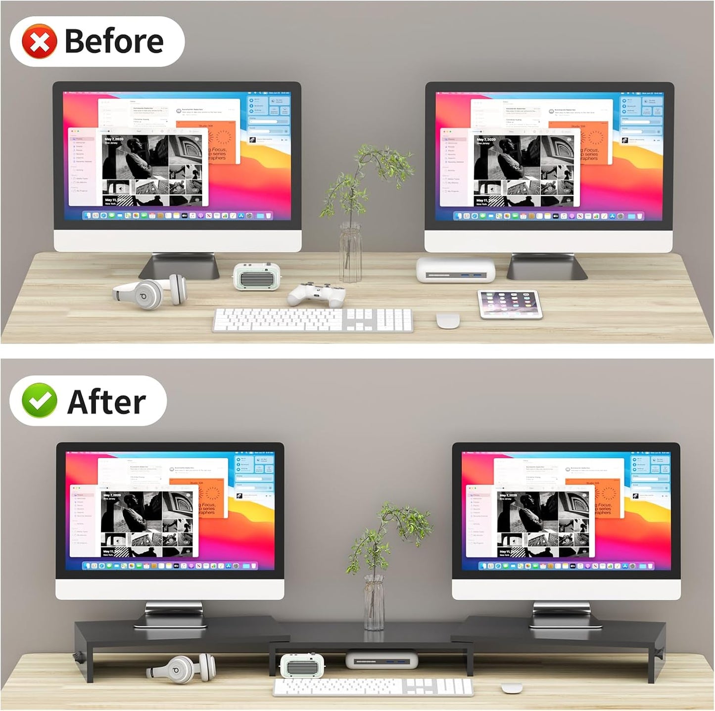 Monitor Stand Riser with Adjustable Length and Swivel Angles