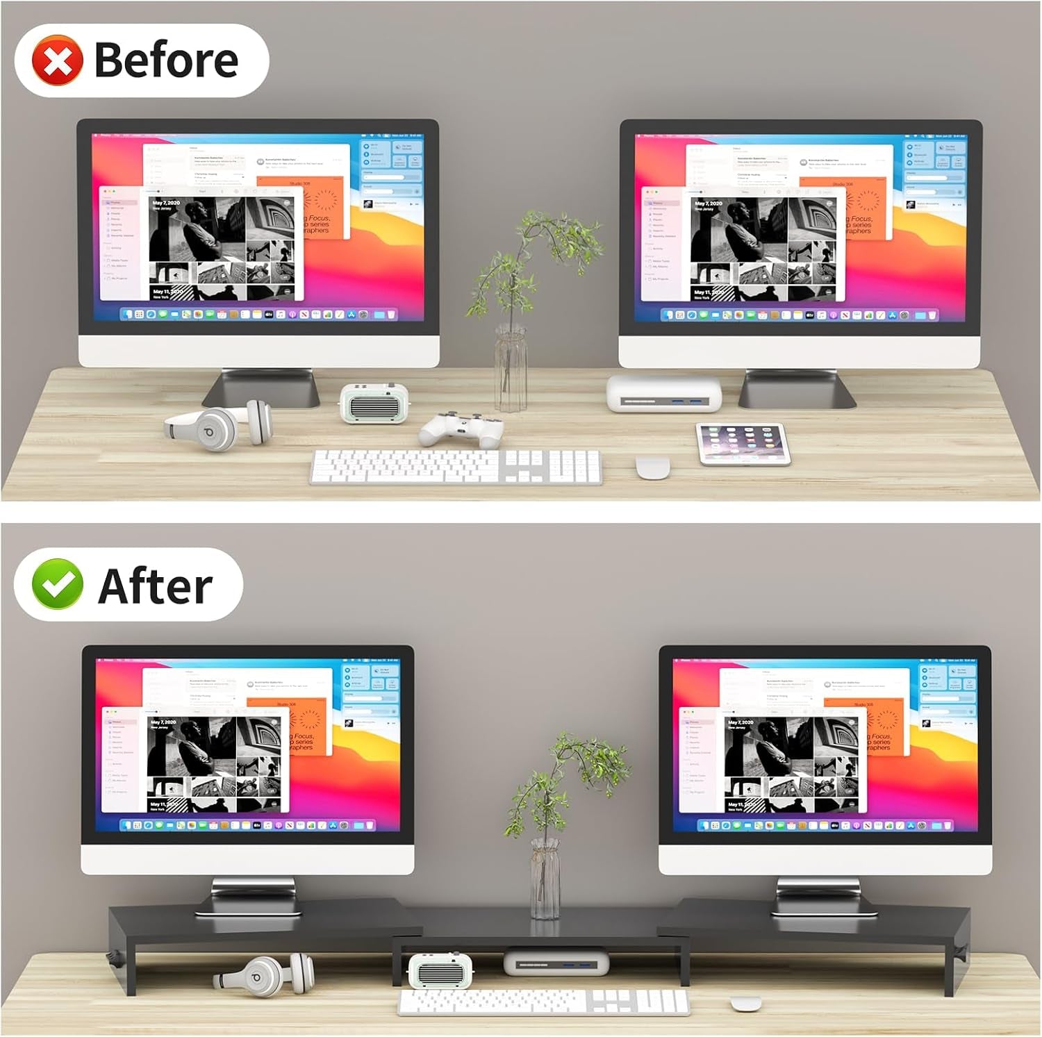 Monitor Stand Riser with Adjustable Length and Swivel Angles