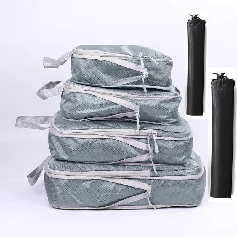 6PCS Travel Compressed Packing Cubes Storage Organizer Set with Shoe Bag Mesh Visual Luggage Portable Lightweight Suitcase Bag