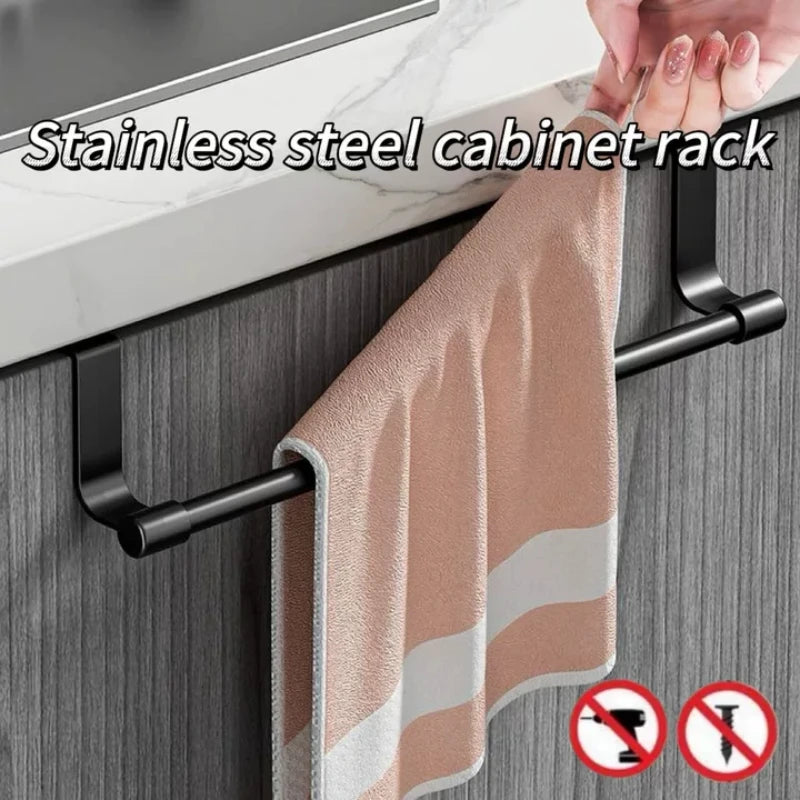 Towel Rack over Door Stainless Steel Towel Bar Storage Organizer Bathroom Kitchen Cabinet Door Hanging Towel Rack