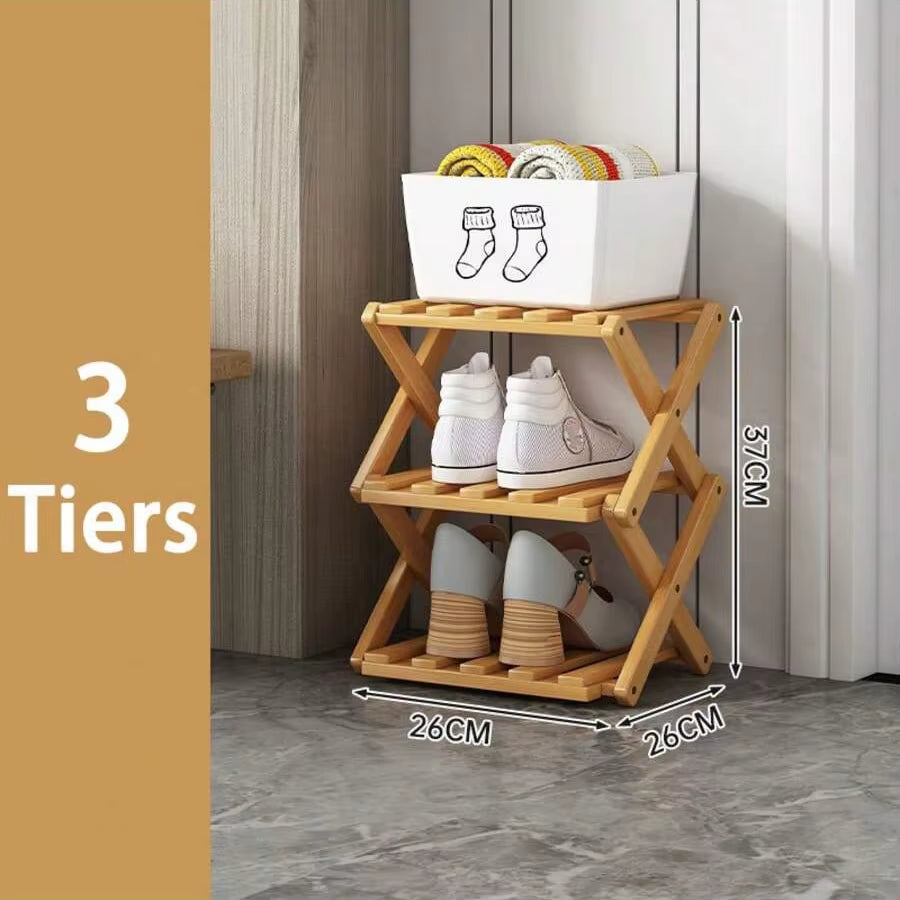 2-9 Tiers Bamboo Shoe Rack without Installation Small Shoe Rack, Foldable Shoe Storage Rack, Shoe Organizer for Entryway
