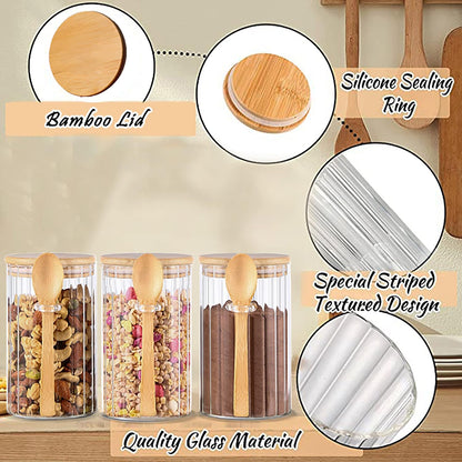24 FL OZ Airtight Glass Jars with Bamboo Lids Spoons Coffee Canister, 3Pack
