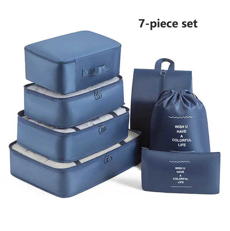 7-8-9-Piece Set Travel Bag Organizer Clothes Luggage Travel Organizer Blanket Shoes Organizers Bag Suitcase Pouch Packing Cubes