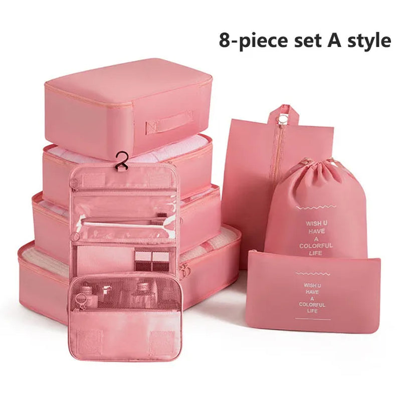 7-8-9-Piece Set Travel Bag Organizer Clothes Luggage Travel Organizer Blanket Shoes Organizers Bag Suitcase Pouch Packing Cubes