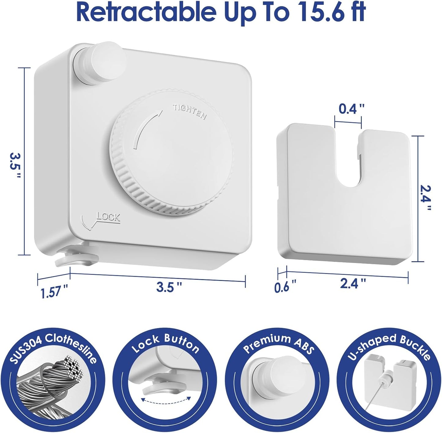Retractable Clothesline Indoor, Non-Sagging Clothes Line Retracting Outdoors,15.6Ft Heavy Duty Clothes Drying Laundry Line, Wall Mounted Clothesline (White)