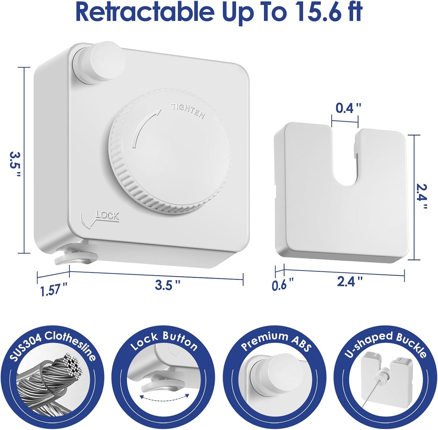 Retractable Clothesline Indoor, Non-Sagging Clothes Line Retracting Outdoors,15.6Ft Heavy Duty Clothes Drying Laundry Line, Wall Mounted Clothesline (White)