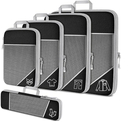 5PCS Travel Compressed Packing Cubes Storage Organizer Set with Shoe Bag Mesh Visual Luggage Portable Lightweight Suitcase Bag