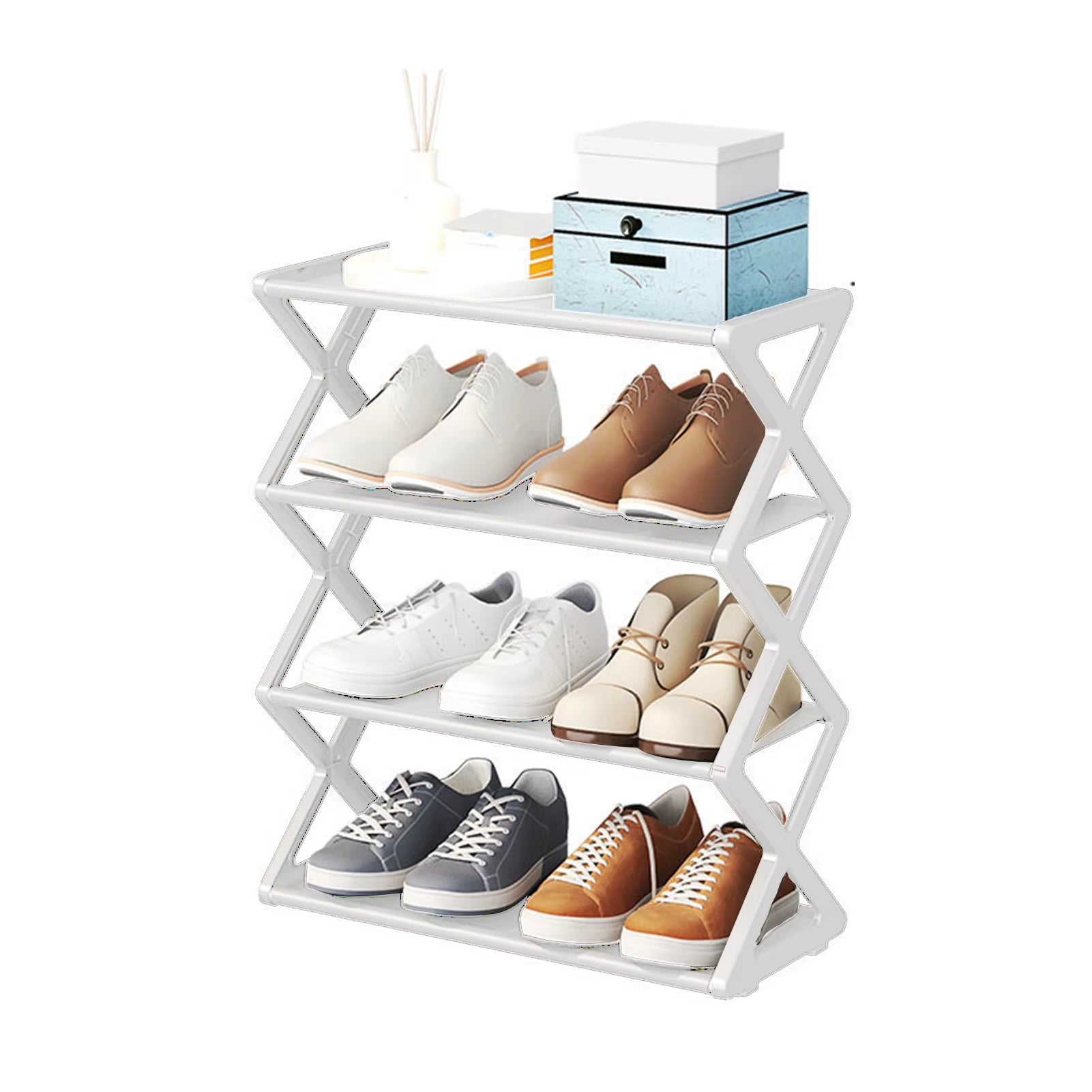 4 Tier Foldable Shoe Rack Space Saving Standing Shoe Storage Organizer for Closet Hallway Entryway Bedroom 4 Tier Shoe Rack