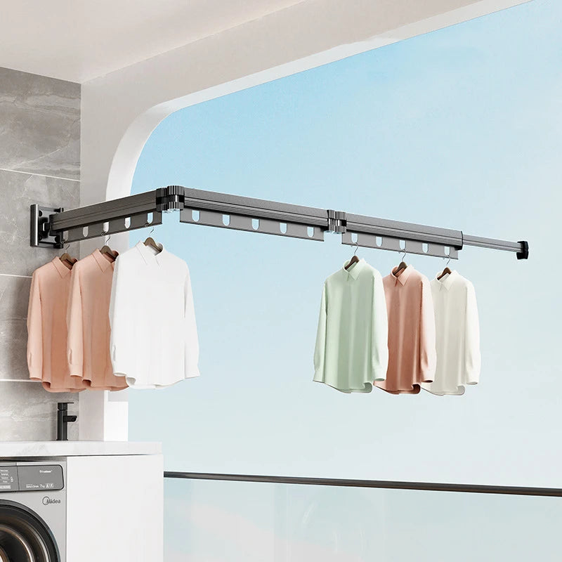 Aluminum Alloy Folding Drying Rack Space Saver Clothes Dryer Wall-Mounted Collapsible Drying Rack No Balcony Clothes Hanger
