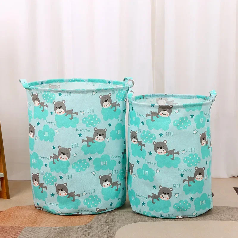 Cotton Linen Print Laundry Basket Portable Foldable Home Laundry Storage Bag Large Hamper for Kids Toys Dirty Clothes Basket
