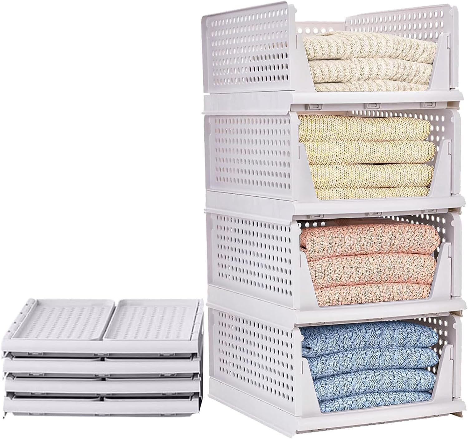 4 Set Faltbaren Kleiderschrank Organizer, Schrank Organizer- Weiß