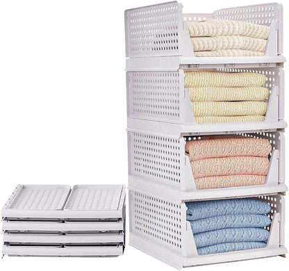 4 Set Faltbaren Kleiderschrank Organizer, Schrank Organizer- Weiß