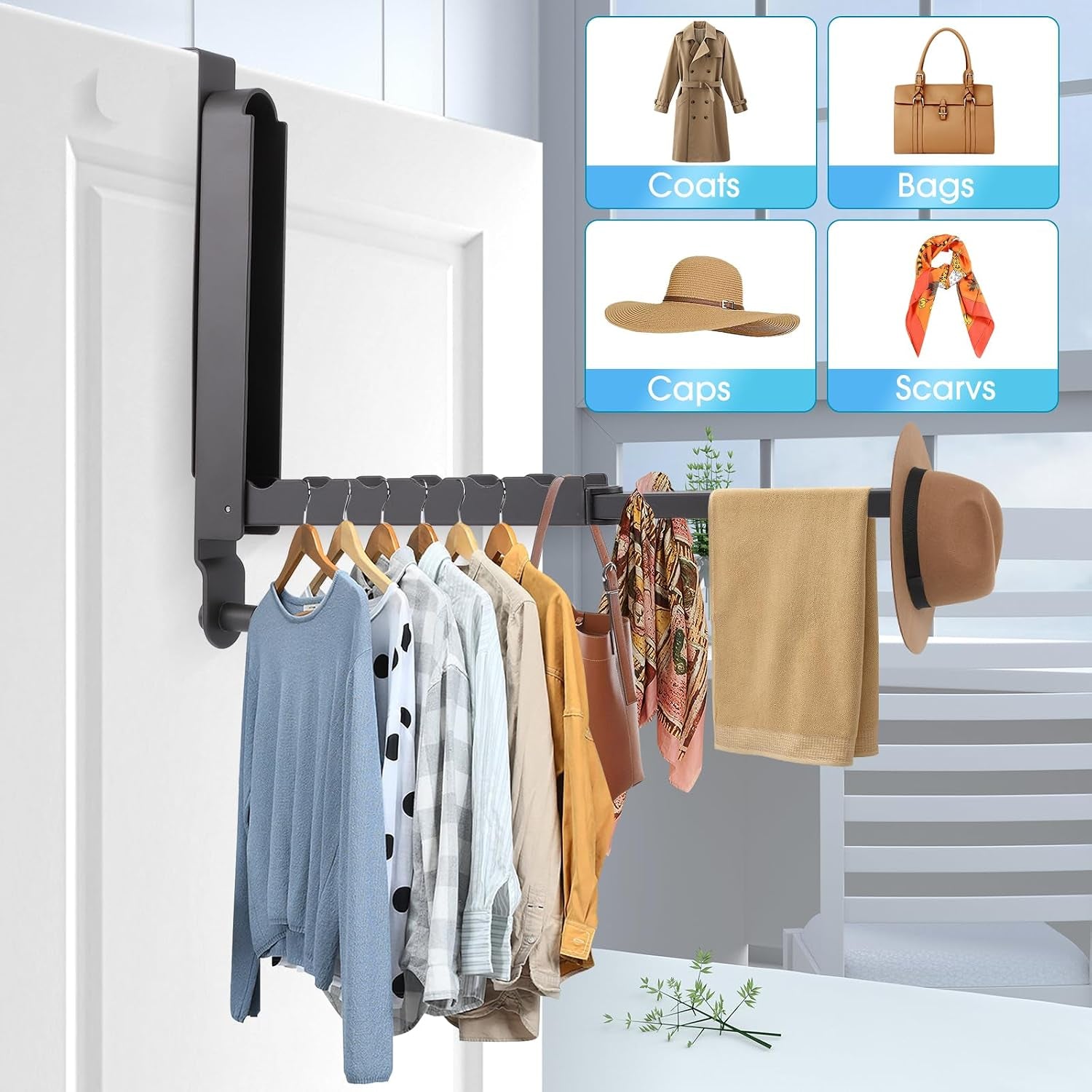 Over the Door Drying Rack, 1 Pack Grey Foldable Clothes Hanger Doors Hooks