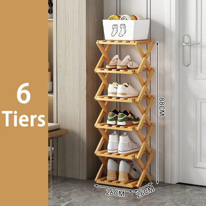 2-9 Tiers Bamboo Shoe Rack without Installation Small Shoe Rack, Foldable Shoe Storage Rack, Shoe Organizer for Entryway