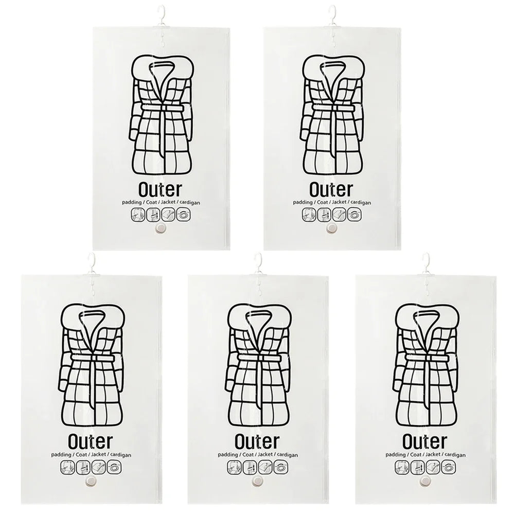 1-5PCS Hanging Vacuum Storage Bags Clothes Compression Seal Bag Reusable Empty Pump Bags Clothes Wardrobe Quilt Vacuum Pack